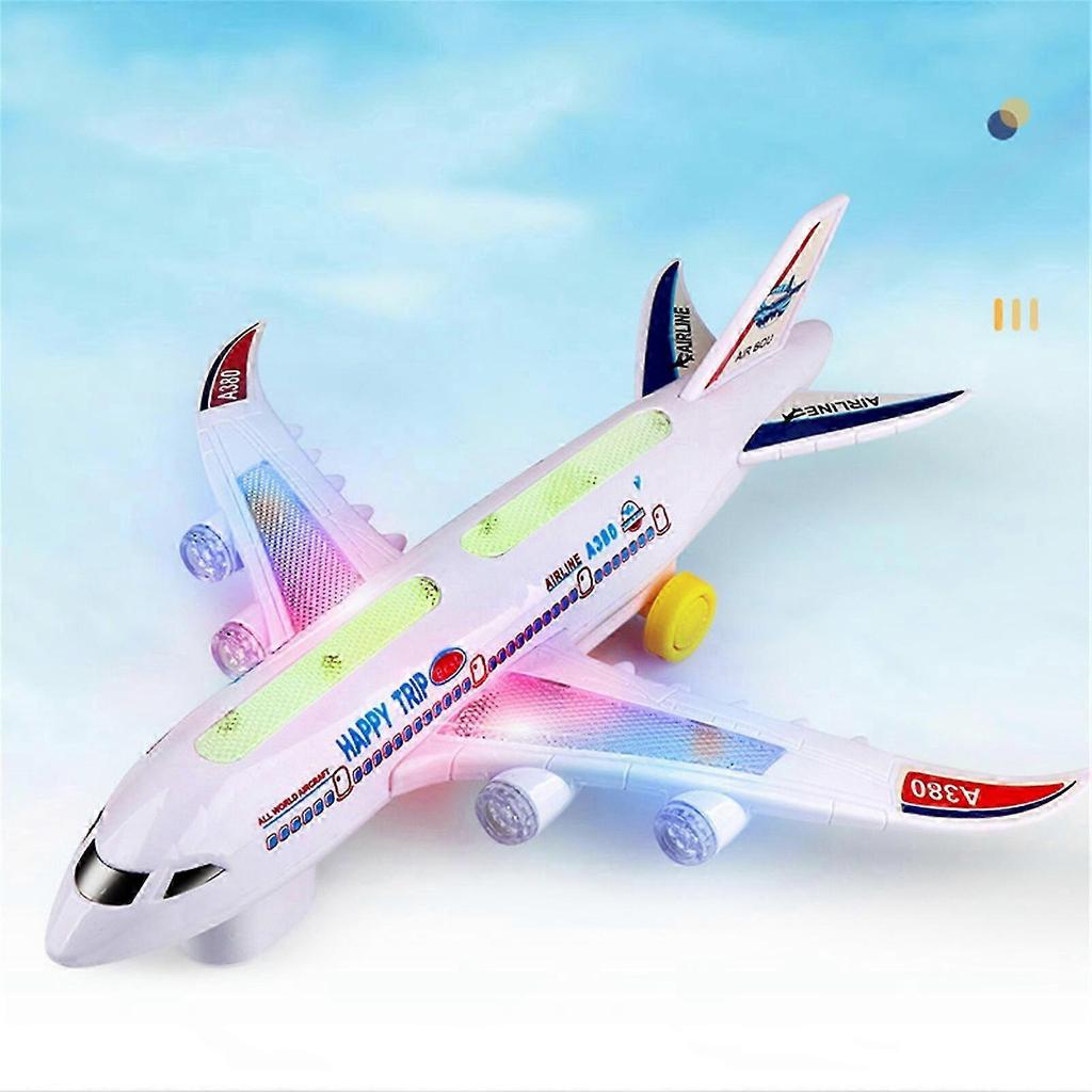 25-26 Plane Toy With Light And Sound Friction Powered For Kids Bump Go Action Aircraft Led Lights Music Toys