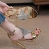 Sexy Women Heels Gold High Heels Sandals Thin Single Strap Metal Stiletto Sandals Silver Heel Shoes Party Evening Wedding Shoes