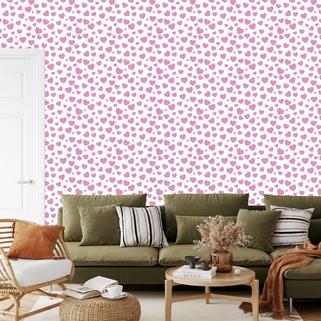 Hearts Wallpaper White and Powder Pink 50x1000