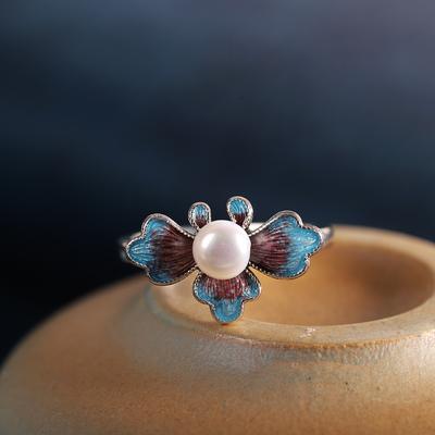 Retro Chinese Cloisonne Lotus Flower Ring For Women Punk Gothic Vintage Open Ring Handmade Designer Zircon Unisex Accessories