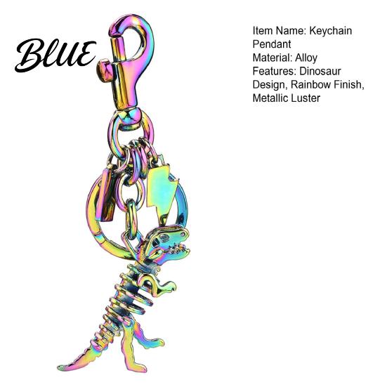 Colorful Metal Keychain Pendant Dinosaur T-Rex Skeleton Metallic Luster Bag