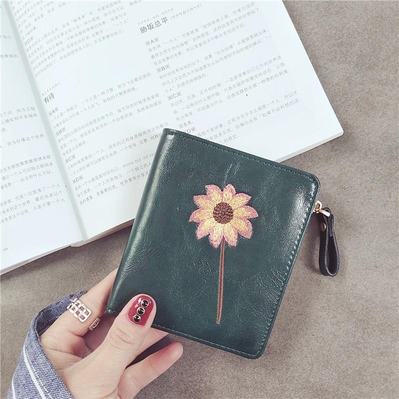 Кошелек с цветочной вышивкой маленький кошелек держатель для кредитных карт сумка для денег зелёный 890₽