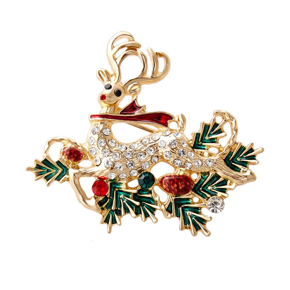 1PCS Christmas Reindeer Brooch Alloy Rhinestone Design Women Fashion Pin Holiday Party Gift Jewelry Accessory New Style