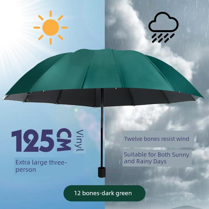 12-Rib Extra-Large Umbrella, Dual-Purpose for Sun and Rain, Sunshade Umbrella for Men and Women, Manual Reinforced Folding Sun Protection Umbrella