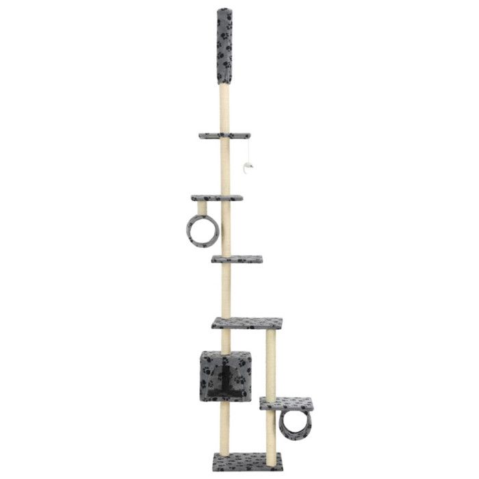 VidaXL Arbre à chat avec griffoirs en sisal 260 cm Gris Motif pattes