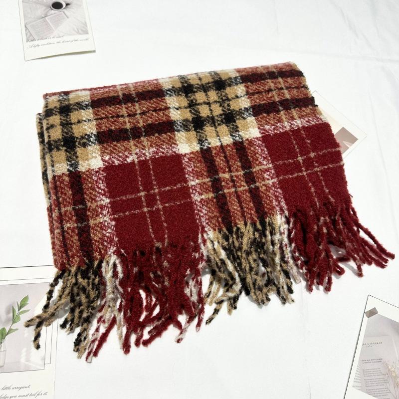 New Autumn and Winter Imitation Cashmere Knitted Wool Warm Plaid Series Scarf Women's Long Thickened Simple Tassel Scarf