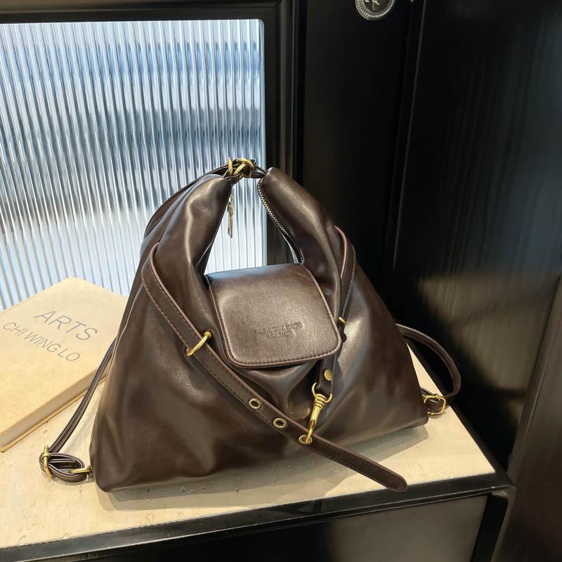 Retro large-capacity bag Women's commuter shoulder tote bag College student class schoolbag Multifunctional backpack