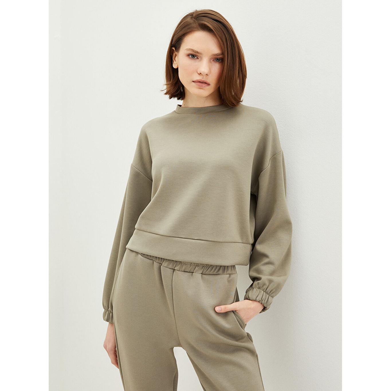 

LCW VISION Женская толстовка с круглым вырезом и длинными рукавами цвета хаки