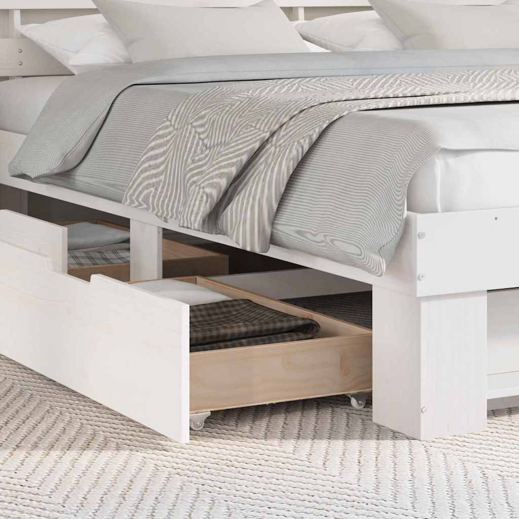 Bed Frame with Headboard White 200 x 200 cm Solid Pine Wood