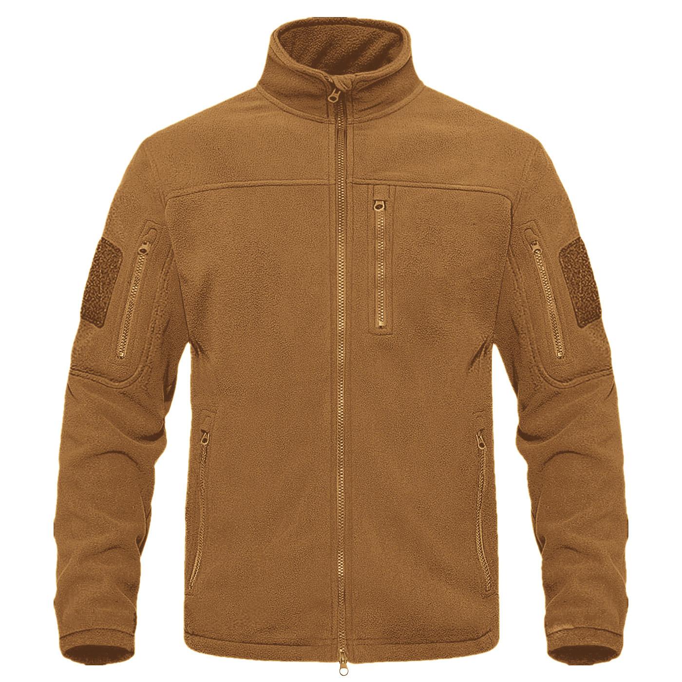 

Full Zip Up Green Fleece Jacket Thermal Warm Work Coats Mens Zipper Pockets Jacket Hiking Training Outwear Windbreaker M хаки
