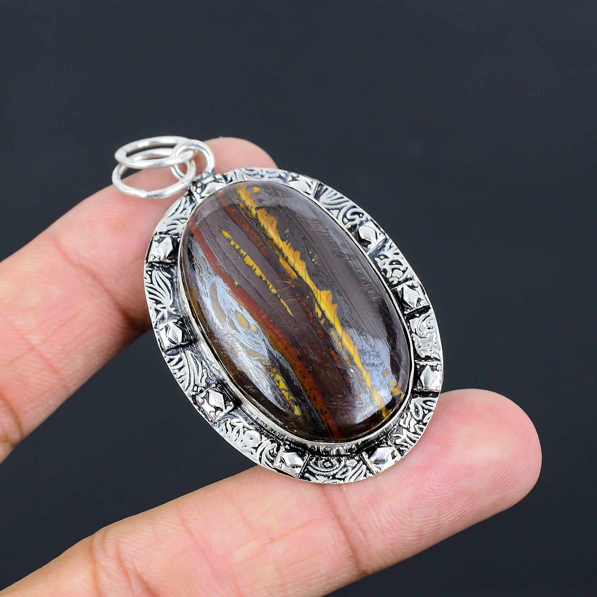 

Halloween Sale Iron Tiger Eye Stone 925 Sterling Silver Handmade Pendant Jewelry