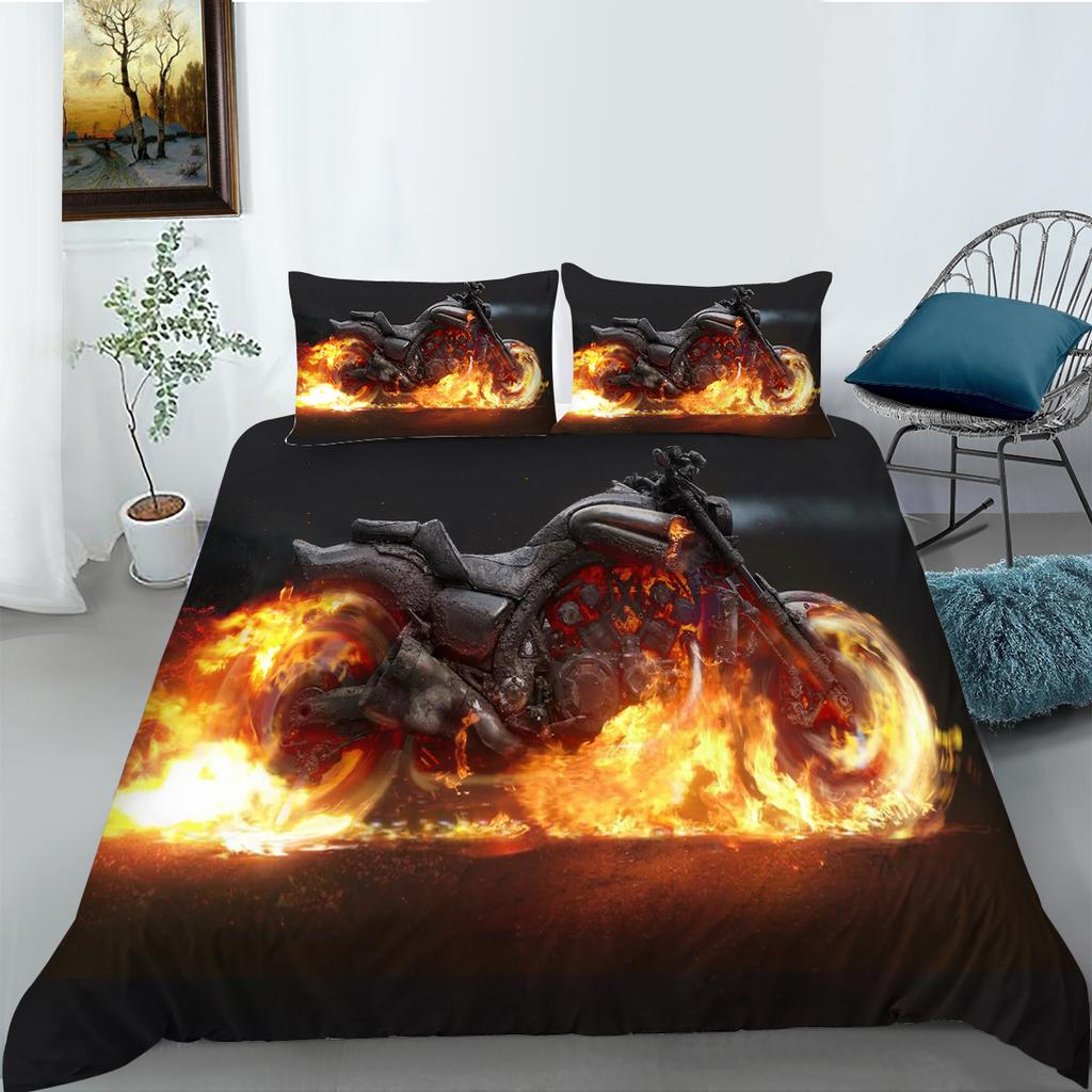 Comfortable Motorcycle Themed Bedding Set 3D Down Duvet Cover 2/3 Pieces for Boys/teenagers/men's Rooms AU180 * 210 Full Size Duvet Cover
