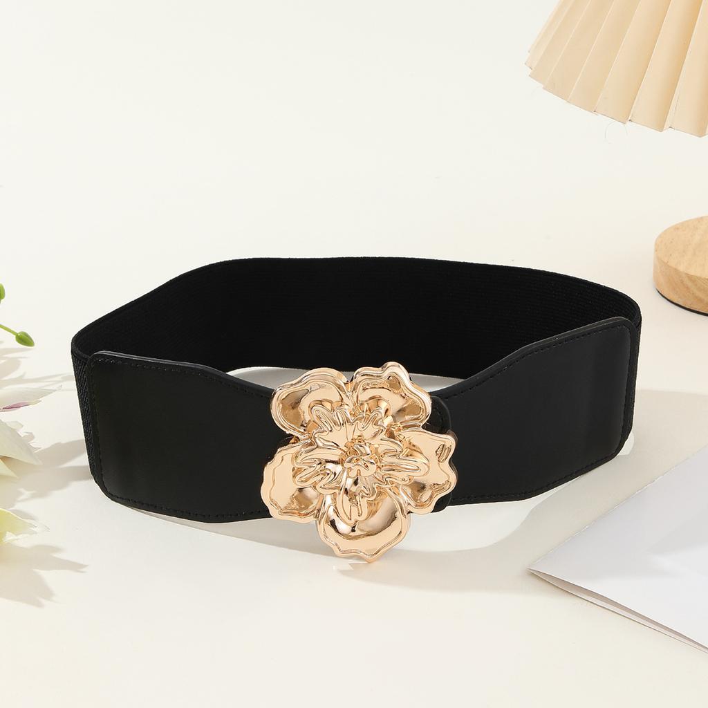 Ladies Slimming Corset Elastic Wide Waist Belt with 3D Flower Buckle Universal Women Banquet Dress Shirt Coat Corset