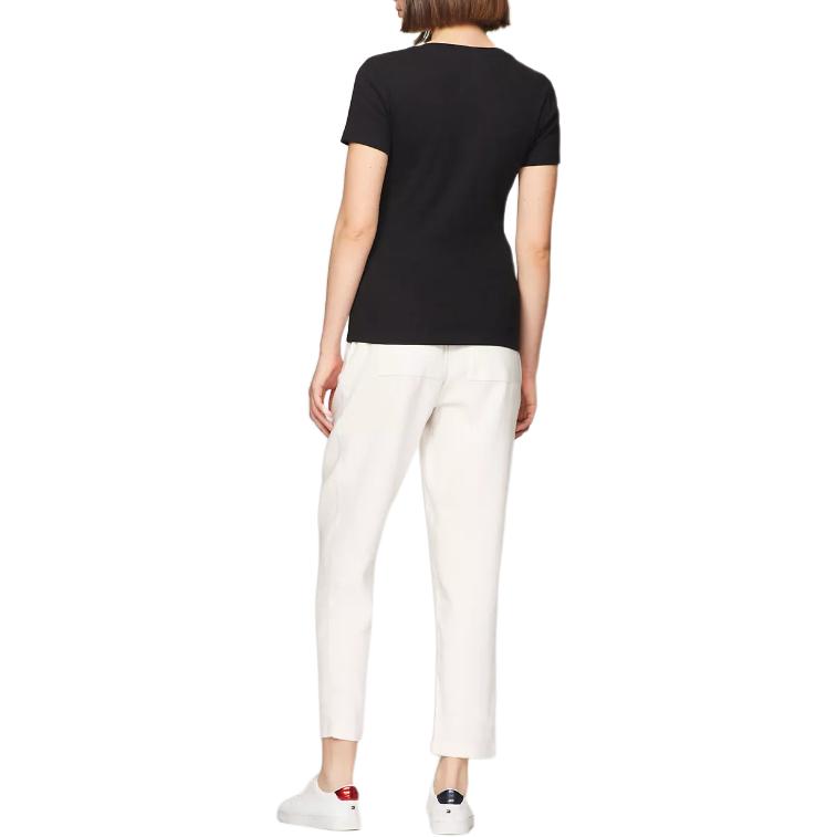 Tommy Hilfiger American Casual Logo V-Neck Pullover Slim Fit Short Sleeve T-Shirt Women tops 76J4871-BDS