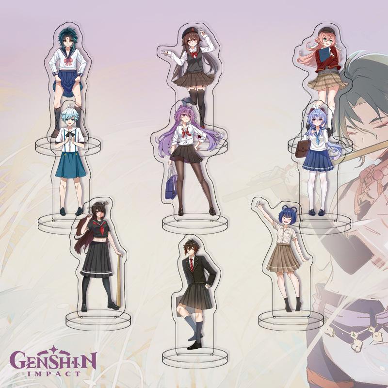 9Pcs/Set Acrylic Stand Model Wendi Tartaglia Hu Tao Yae Miko Raiden Shogun Figure Decoration Action Plate Toys