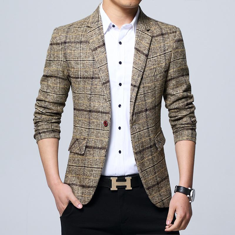 Autumn and Winter Men's Korean Version Slim-fitting Large-grid Suit, Men's Large-size Casual Blazer, Jacket