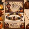Cute Halloween Themed Gift Stretch Beaded Bracelet with Box, Black Cat Pumpkin Ghost Stylish Wrist Accessory for Parties Crow Witch Hat/Moon