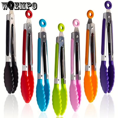 Small Kitchen Tongs 7-Inch Mini Food Tongs Heat Resistant Tips Tongs For Cooking Serving BBQ Grilling Salad And More Kitchen Baking Tools