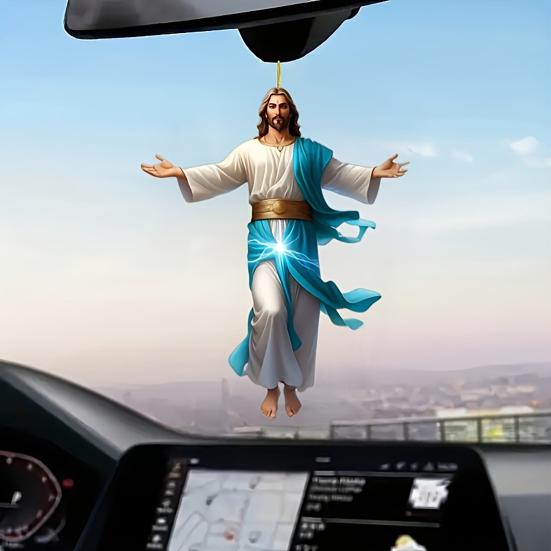 Yousheng 2D Acrylic Jesus Christ Ornament Car Rearview Mirror Hanging Decor Auto Interior Religious Gift for Christian Retro Faith Accessories