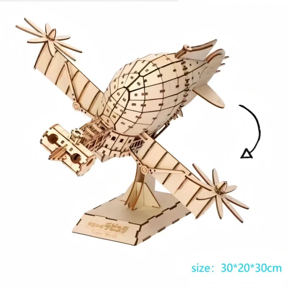 OUZEY 3D Wooden Puzzle Sky Pirates Airship Tiger Moth Airship, DIY Wooden Blocks Kit Ornament, Collectible Anime Gift