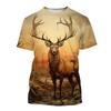 Hirsch 3D-Druck T-Shirt Lustige Tierjagd Grafik Kurzarm Rundhals T-Shirt Herren Outdoor Trend Persönlichkeit Tees