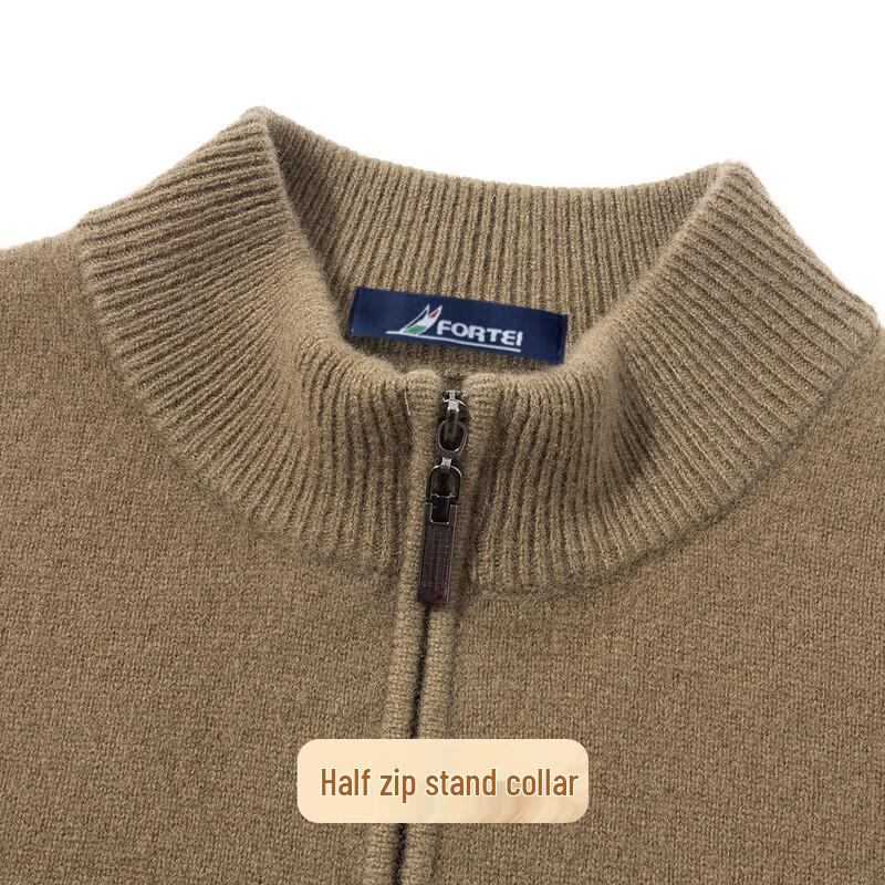 Men's Premium 400G 100% Sheep Wool Half-Zip Stand Collar Knit Sweater