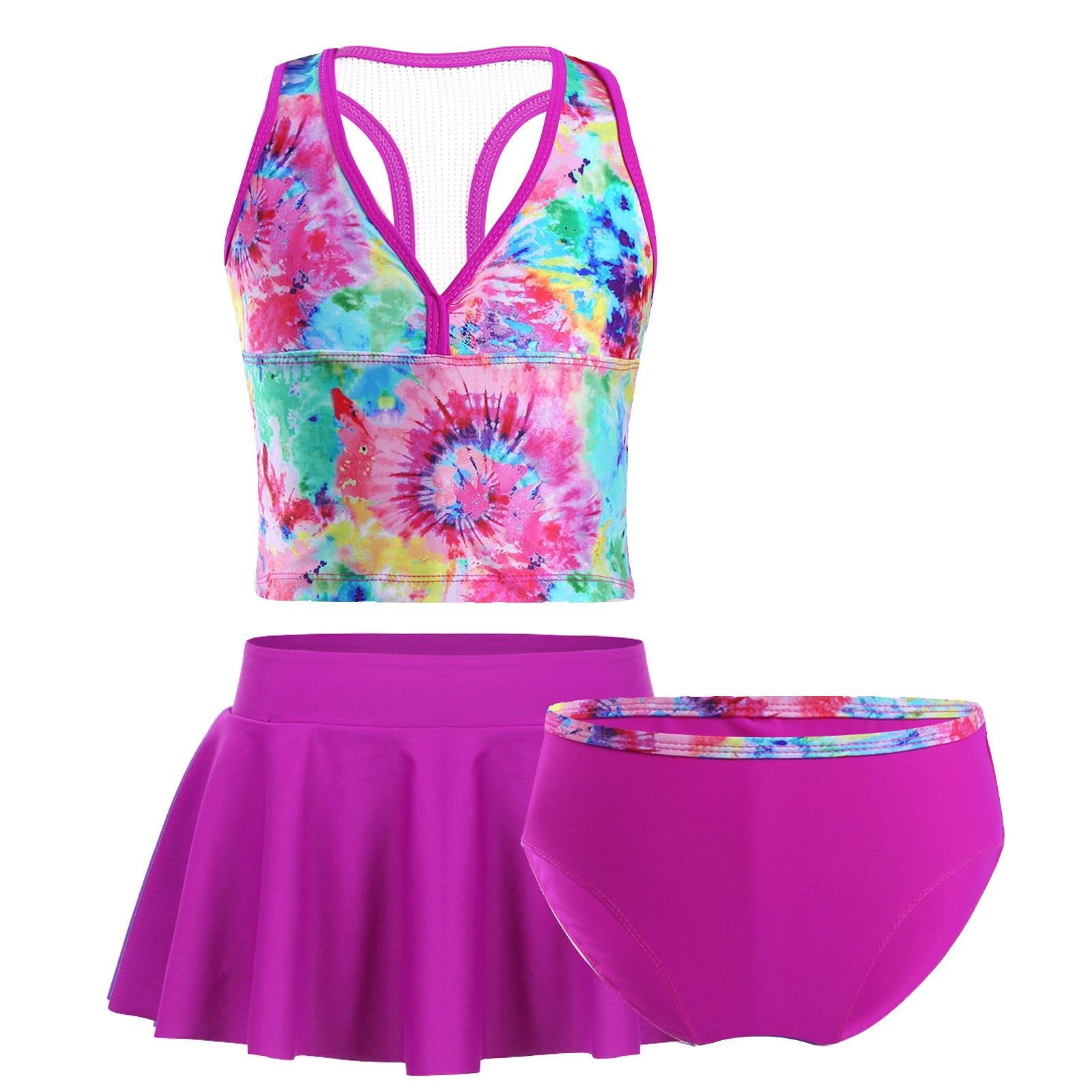 IEFiEL 3 stks/set Meisjes Badmode Tops Bodems Rok Baby Bikini Kinderen Badpak Badpak Beachwear 5-6 Years roze