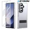 KEYSION Transparent Case for Samsung Galaxy Z Fold 7 Hard PC Metal Kickstand Shockproof Phone Cover with Glass Screen Protector