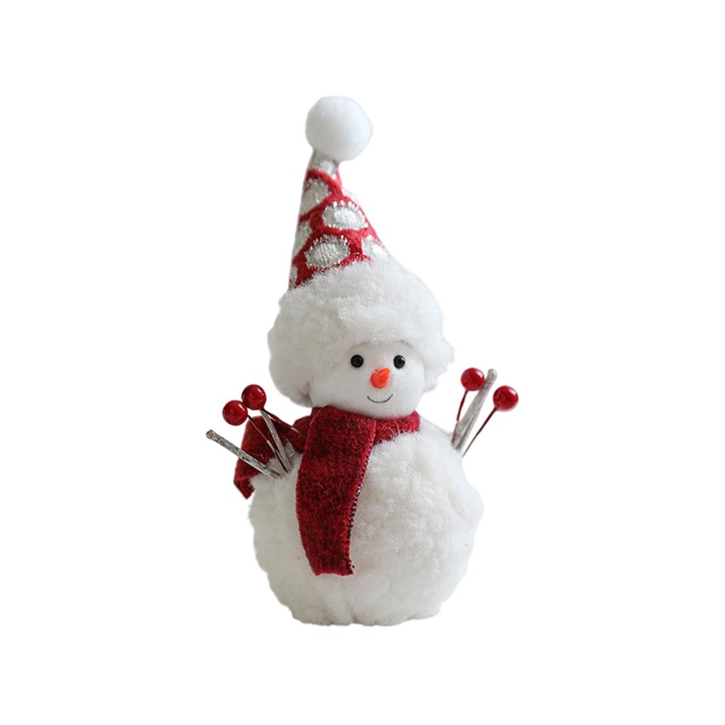 Plush Christmas Snowman Doll Desktop Decoration With Red Scarf, Cute Doll For Window Display Atmosphere Decoration