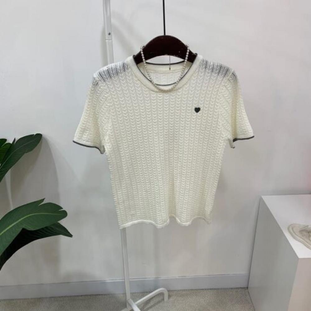 C S In The Room HearT Cable KniT Round neCk ShorT Sleeve T ShirT 3Color