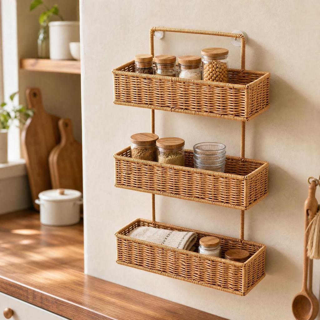 Vertical Storage Organizer Multi-Purpose Three-Tier Wall-Mounted Basket