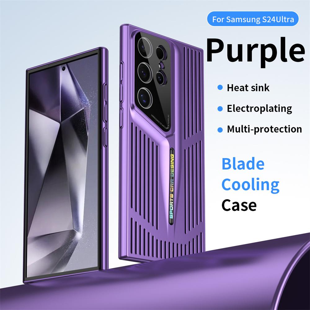 Coque de téléphone de luxe plaquée avec dissipation thermique pour Samsung S25 S24 S22 S23 Ultra S24 Plus, protection d'objectif, coque respirante For Galaxy S25Plus violet