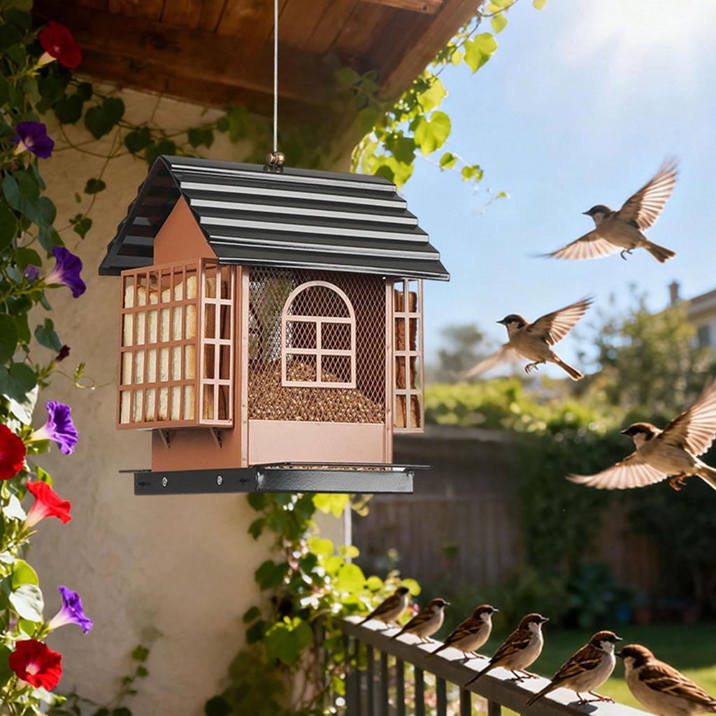 Hanging Bird Feeder Large Capacity Drain Openings with View Decor Outdoors Sturdy Attracting Finch