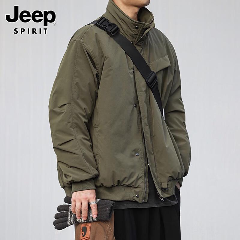 JEEP SPIRIT Men's Retro Plaid Stand-Collar Winter Jacket