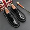 Men's Black British-Style Retro Height-Boosting Leather Shoes - Casual, Low-Top, Wear-Resistant, All-Season