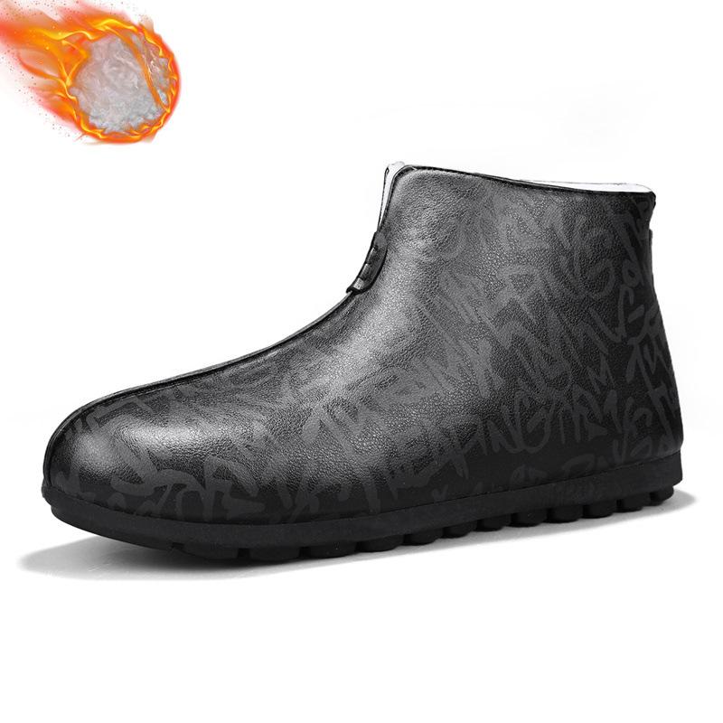 Men's Winter Warm Snow Boots Lightweight Non-Slip Faux Fur Lined Short Ankle Booties Comfortable PU Leather Walking Business Casual Work Shoes for Men