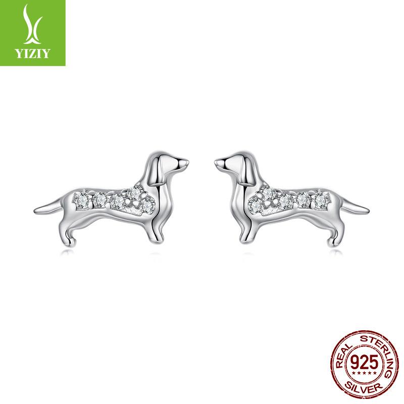 S925 Sterling Silver Dachshund Mini Stud Earrings, Exquisite And Cute Puppy Dog Stud Earrings.
