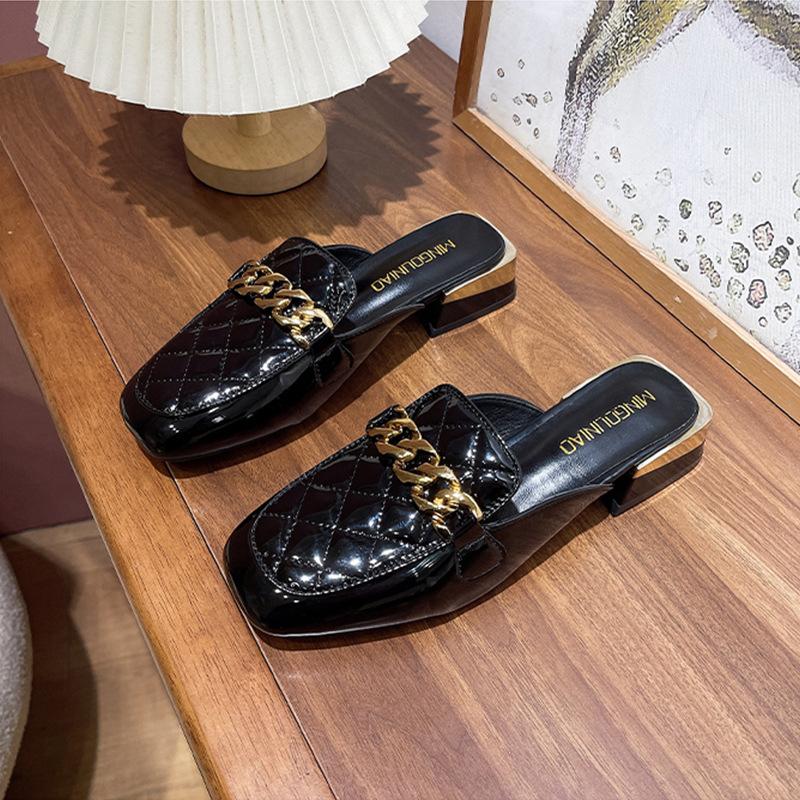 Thick-heeled slippers women's 2025 spring and summer new fashion women's shoes low-heeled shallow mouth one-pedal bag head slippers women