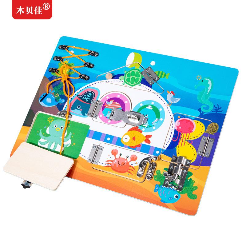 Montessori Holz Kinder Frühe Bildung Entriegelungsbrett Form Farbe Spaß Zuordnungsübung Hand-Auge-Koordination Lernspielzeug