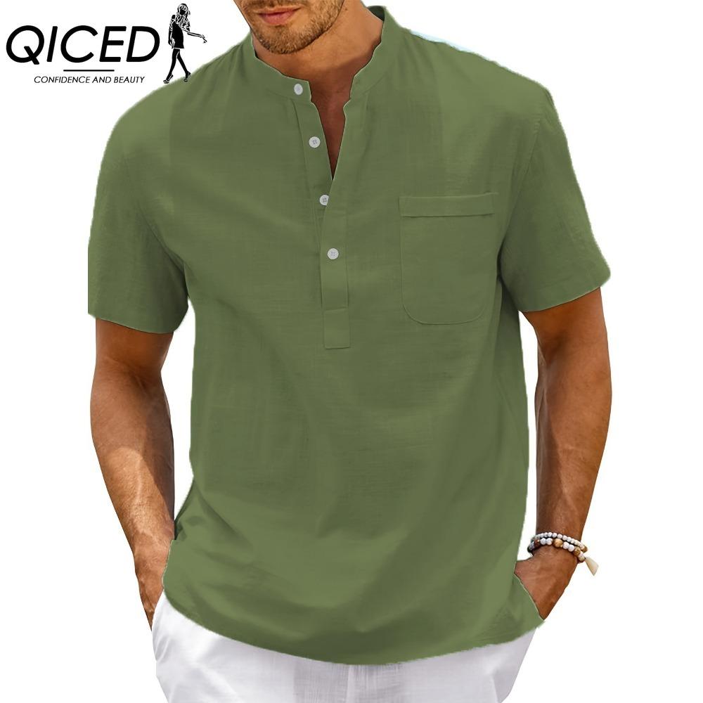 QICED Men's Fashion Casual Solid Color Print Tops & T-shirts