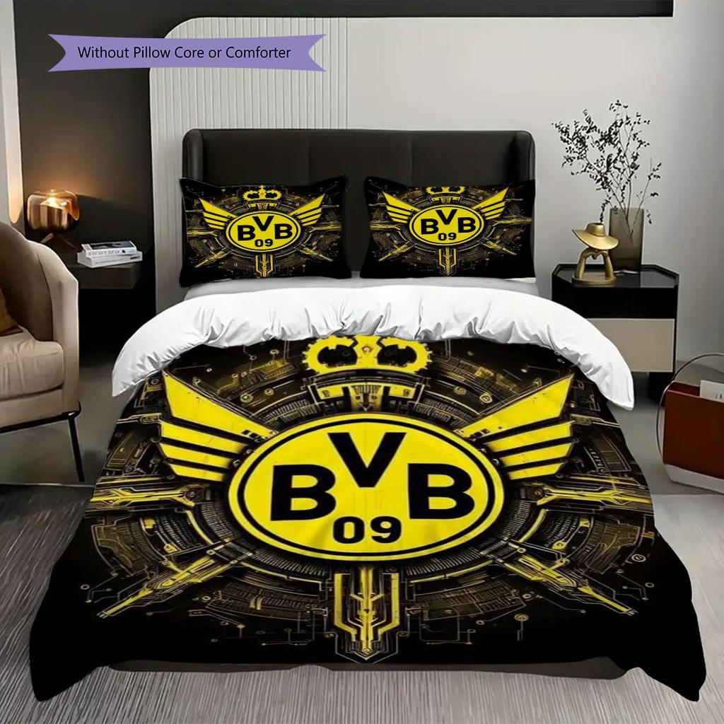 Biancheria da letto vibrante con emblema del Dortmund (1 * copripiumino + 2 * federa, senza nucleo) Set biancheria da letto 2D Piatto Regalo di Natale Compleanno Morbido e Confortevole