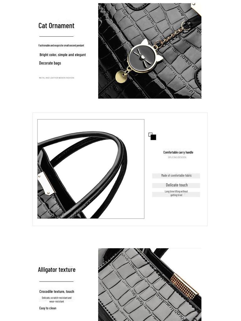 Women's Large Capacity Bright Leather Handbag - 2025 Autumn/Winter Stone Pattern Shoulder Bag