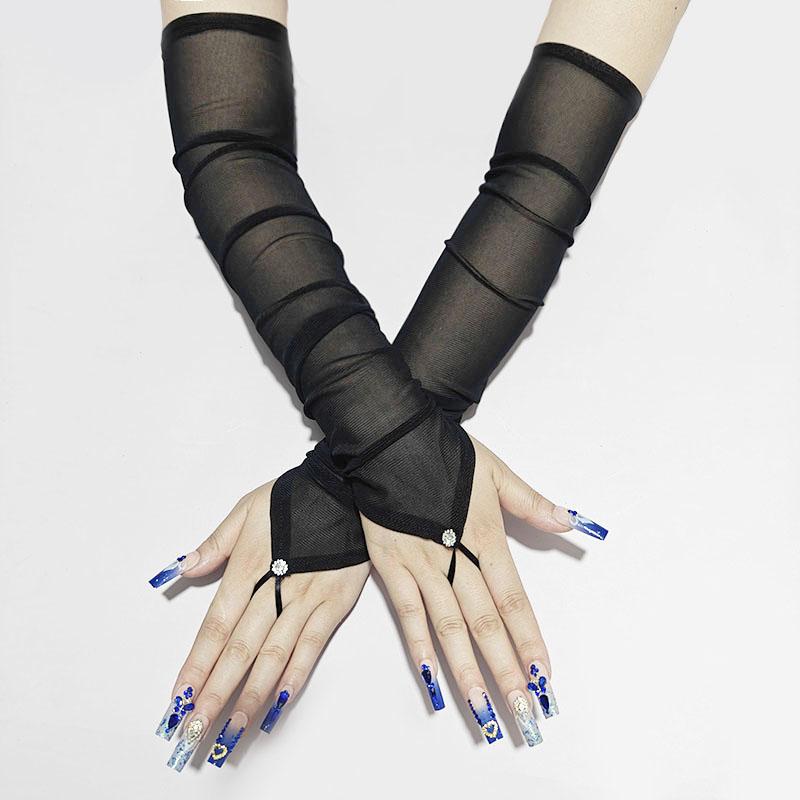 48cm Lange Heiß Gebohrte Haken Finger Handschuhe Damen Sexy Cosplay Party Dünn Elastisch Netz Atmungsaktiv Fingerlose Handschuhe One Size black