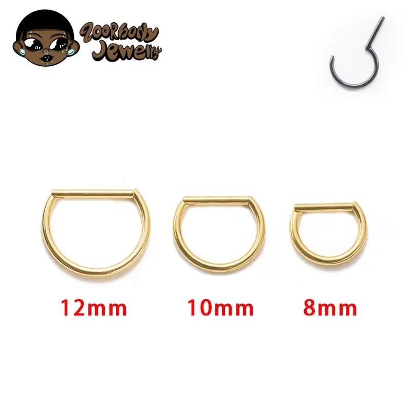 

1Pcs G23 Titanium Piercing 16G 8/10/12mm Nose Ring D Shape Segment Ring Clicke Cartilage Tragus Helix Lip Piercing Body Jewelry 16G 1.2x8mm&Nose Rings & Studs&Ears золотой