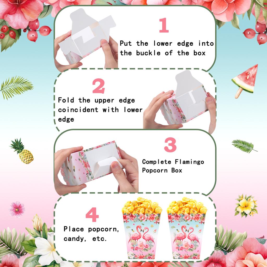 Flamingo Popcorn Box Hawaiian Summer Beach Birthday Party Decorations Kids Hawaii Luau Tropical Birthday Wedding Party Supplies