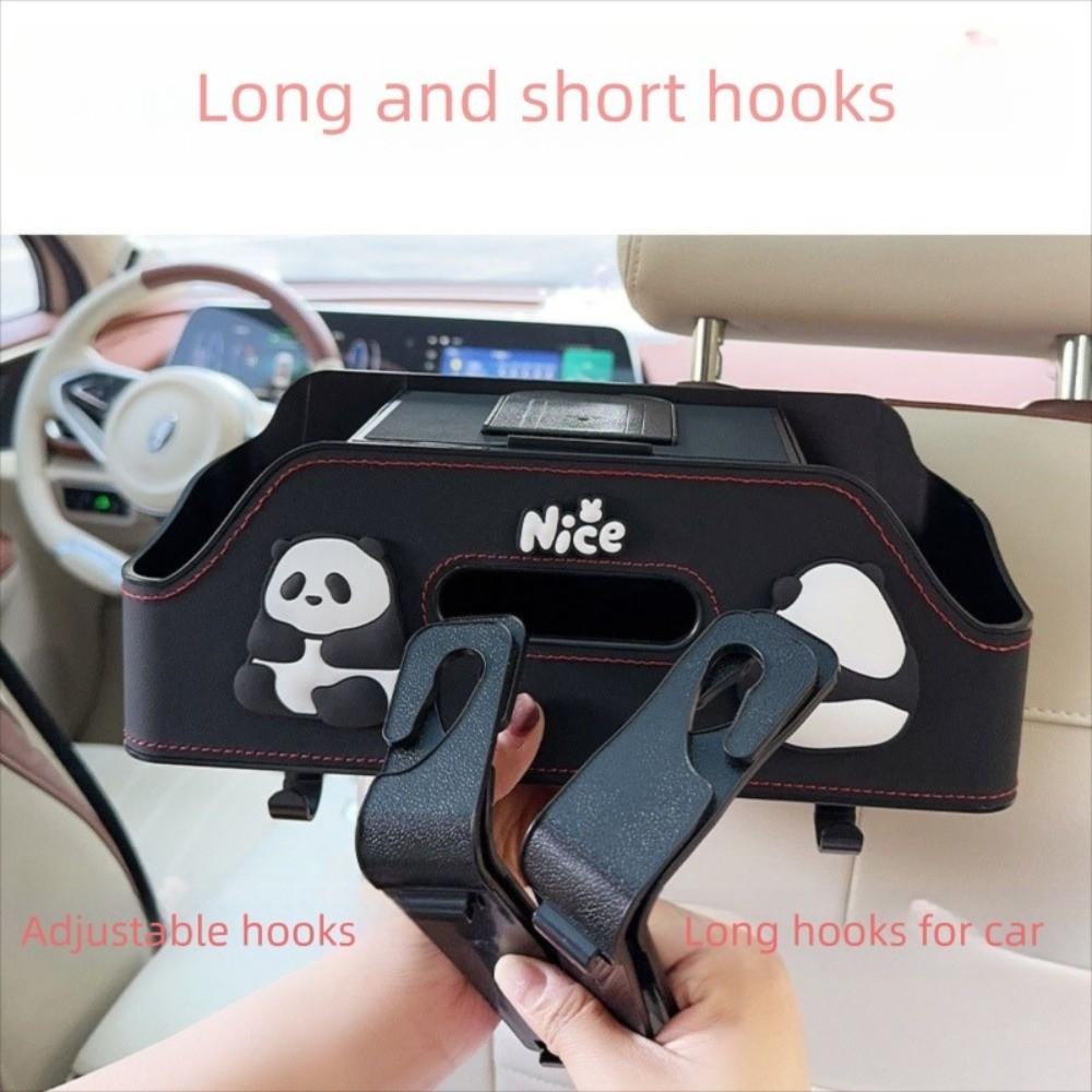 Cartoon Panda Capybara Car Seat Back Storage Box Multifunctional with Hook Tissue Box Convenient Portable Hanging Bag Universal