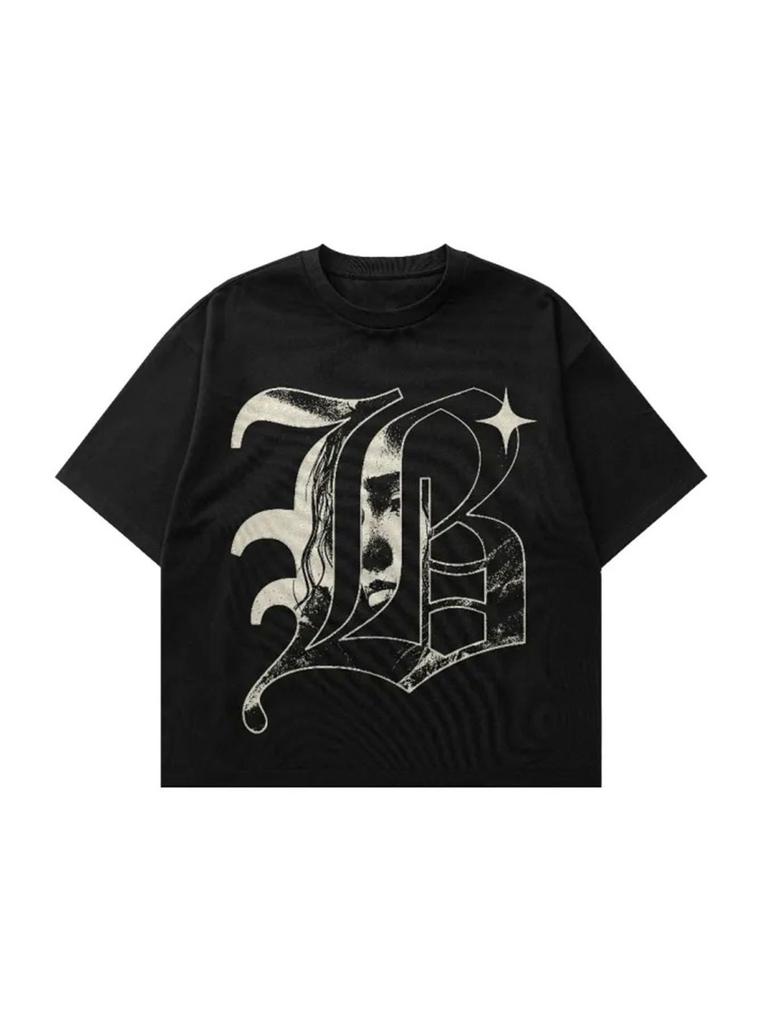 Ornate Gothic Letter Minimal Dark Front Street Graphic Mens Casual Short Sleeve Crew Neck Daily Wear