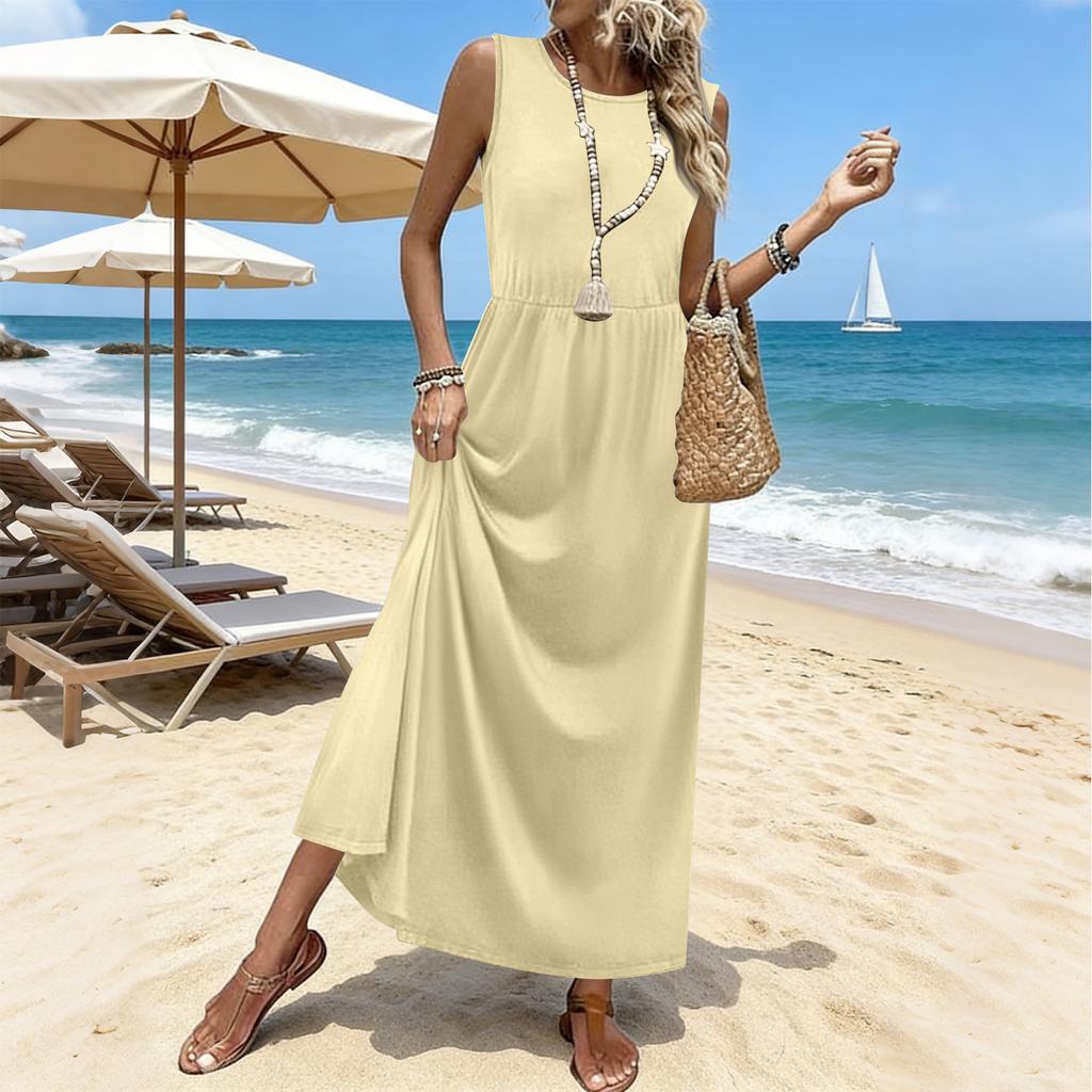 Summer Dresses For Women  Maxi Dresses Long Flowy A Line Sleeveless Sundresses With Pockets