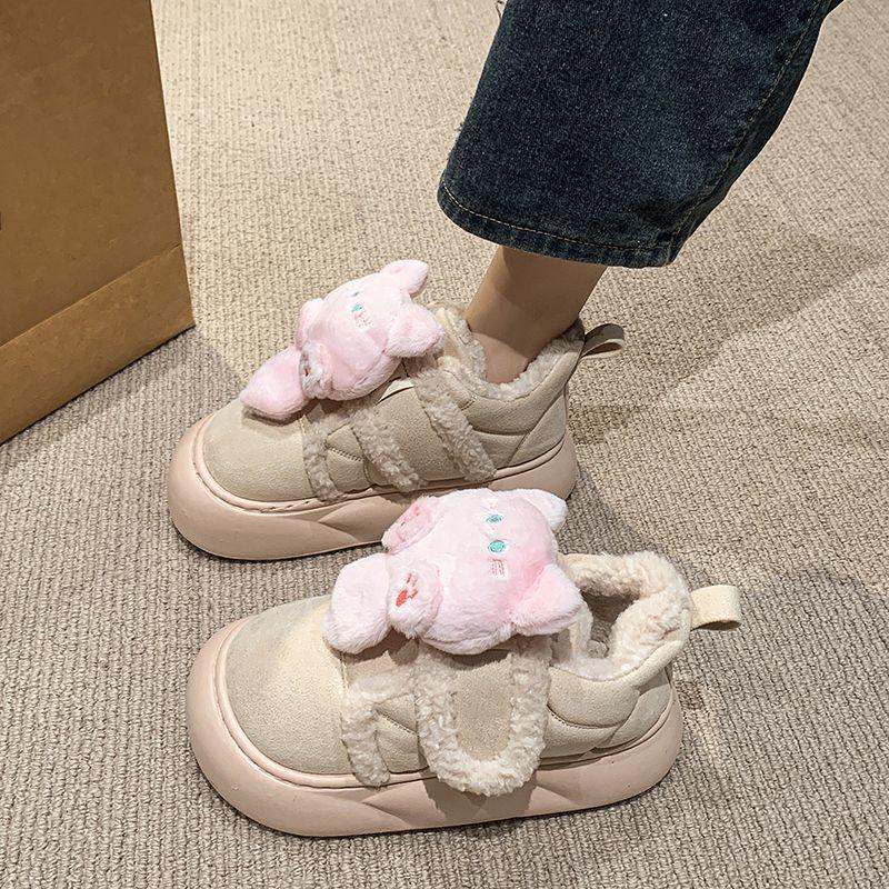 Cartoon cute kitten cotton slippers female 2025 autumn and winter new indoor furniture Velcro warm outer cotton shoes