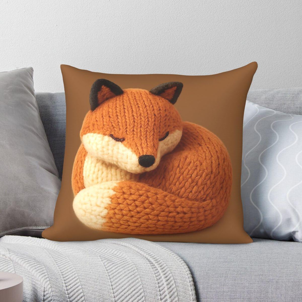 Exquisite Ornaments Unisex Cosy Sleeping Knitted Fox Pillowcase Polyester Linen Velvet Creative Zip Decor Throw Pillow Sofa Seater Cushion Cover